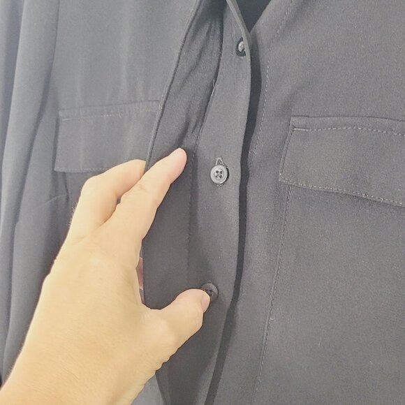 Catherine Malandrino Black Pocket Relaxed Fit Blouse Button Down Business Causal - Picture 6 of 12